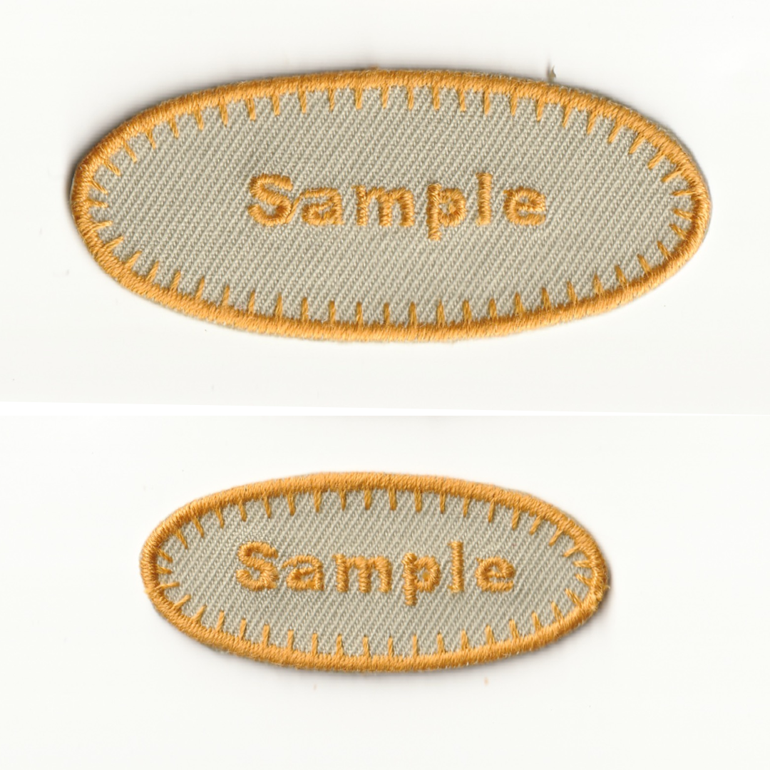 【Mサイズ 1枚】楕円形　お名前・ネームワッペン　シンプルステッチ ゴールド刺繍　＜白　アイボリー　カーキ　黒　ワインレッド　濃いめの青＞