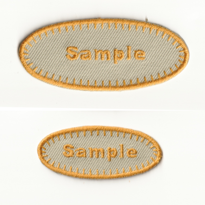 【Mサイズ 1枚】楕円形　お名前・ネームワッペン　シンプルステッチ ゴールド刺繍　＜白　アイボリー　カーキ　黒　ワインレッド　濃いめの青＞