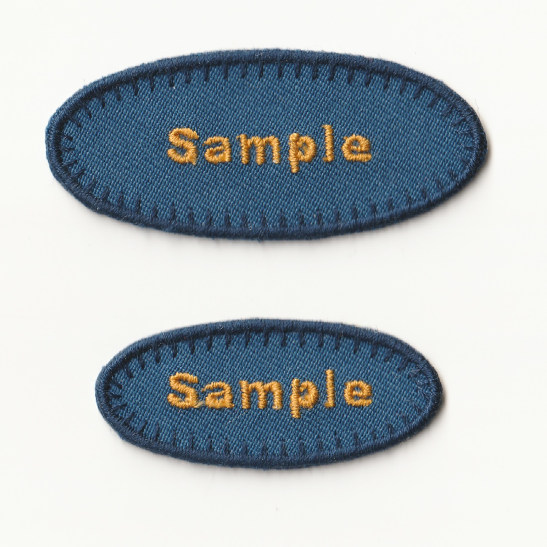 【Mサイズ 1枚】楕円形　お名前・ネームワッペン　シンプルステッチ ゴールド刺繍　＜白　アイボリー　カーキ　黒　ワインレッド　濃いめの青＞