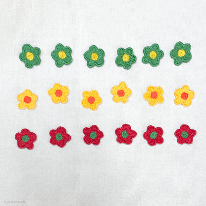 ★New★【18枚セット】花モチーフ　刺繍ミニアイロンワッペン　アップリケ　