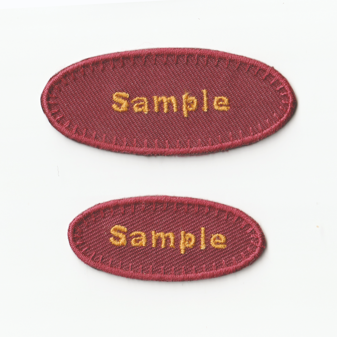 【Mサイズ 1枚】楕円形　お名前・ネームワッペン　シンプルステッチ ゴールド刺繍　＜白　アイボリー　カーキ　黒　ワインレッド　濃いめの青＞