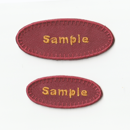 【Mサイズ 1枚】楕円形　お名前・ネームワッペン　シンプルステッチ ゴールド刺繍　＜白　アイボリー　カーキ　黒　ワインレッド　濃いめの青＞