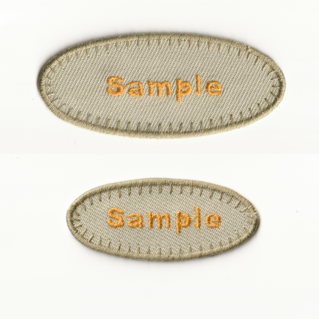 【Mサイズ 1枚】楕円形　お名前・ネームワッペン　シンプルステッチ ゴールド刺繍　＜白　アイボリー　カーキ　黒　ワインレッド　濃いめの青＞