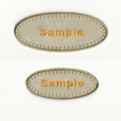 【Mサイズ 1枚】楕円形　お名前・ネームワッペン　シンプルステッチ ゴールド刺繍　＜白　アイボリー　カーキ　黒　ワインレッド　濃いめの青＞